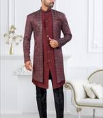 Dark maroon    zari jackard and banarasi silk indowestern for mens