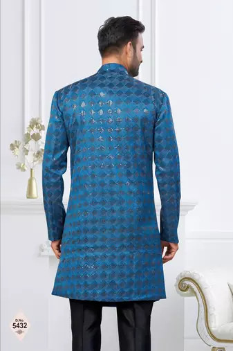 Royal blue  zari jackard and banarasi silk indowestern for mens
