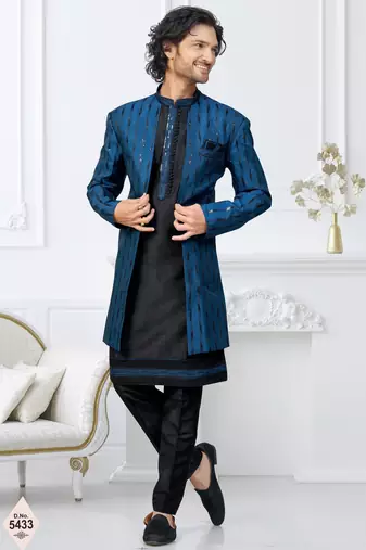 blue & black imported silk and banarasi silk indowestern for mens