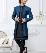 blue & black imported silk and banarasi silk indowestern for mens