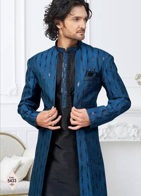 blue & black imported silk and banarasi silk indowestern for mens 2