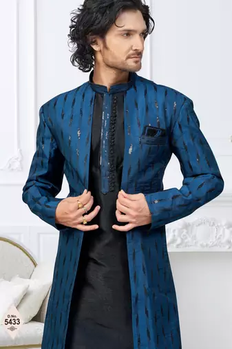 blue & black imported silk and banarasi silk indowestern for mens