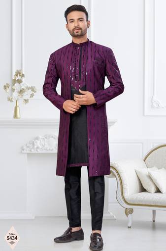 Wine & black imported silk and banarasi silk indowestern for mens