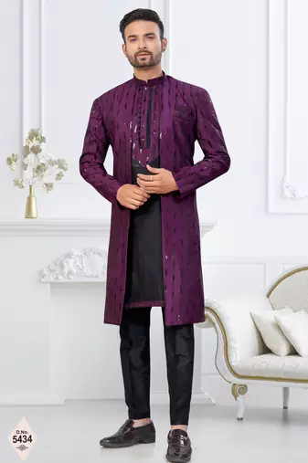 Wine & black imported silk and banarasi silk indowestern for mens