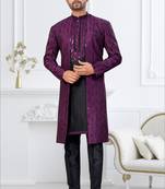Wine & black imported silk and banarasi silk indowestern for mens