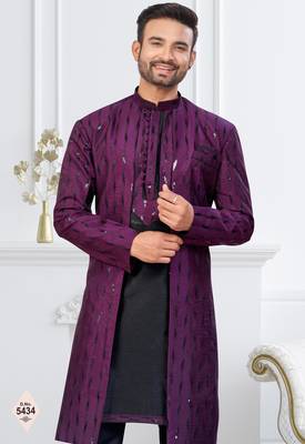 Wine & black imported silk and banarasi silk indowestern for mens 2