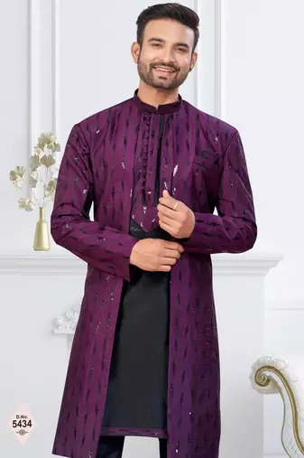 Wine & black imported silk and banarasi silk indowestern for mens