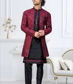 Maroon & black imported silk and banarasi silk indowestern for mens