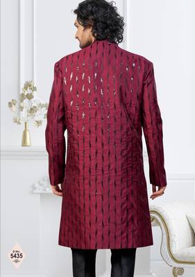 Maroon & black imported silk and banarasi silk indowestern for mens 3