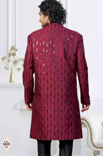Maroon & black imported silk and banarasi silk indowestern for mens