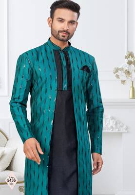 Rama green & black imported silk and banarasi silk indowestern for mens 2
