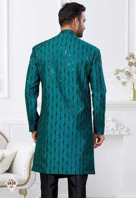 Rama green & black imported silk and banarasi silk indowestern for mens 3