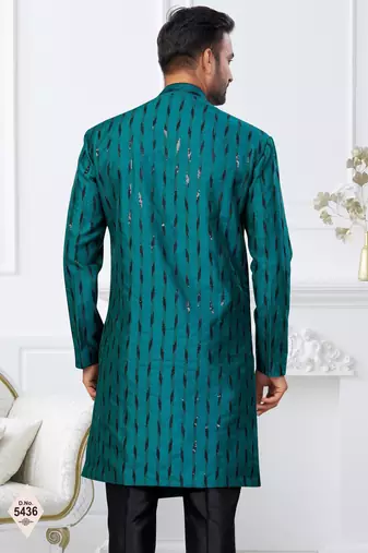 Rama green & black imported silk and banarasi silk indowestern for mens