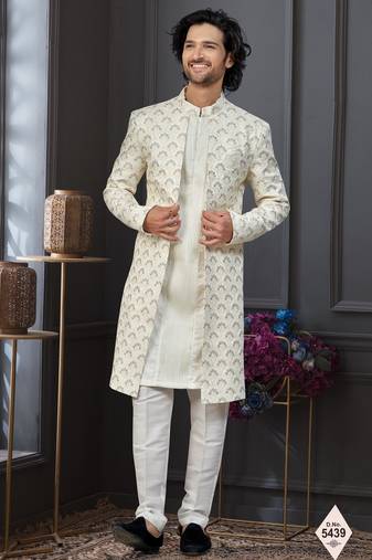 Cream colour malai silk and imported silk indowestern for mens