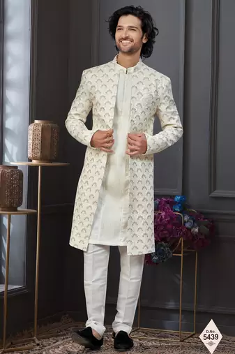 Cream colour malai silk and imported silk indowestern for mens