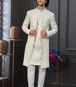 Cream colour malai silk and imported silk indowestern for mens