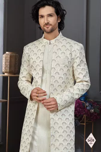 Cream colour malai silk and imported silk indowestern for mens