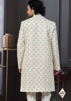 Cream colour malai silk and imported silk indowestern for mens 3