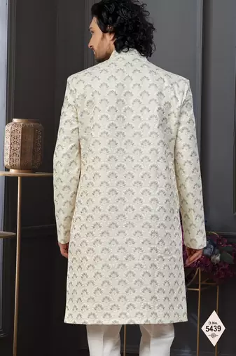 Cream colour malai silk and imported silk indowestern for mens