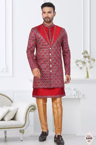 Maroon   banarasi silk indowestern for mens