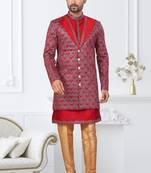 Maroon   banarasi silk indowestern for mens