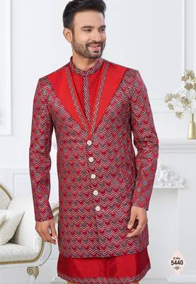 Maroon   banarasi silk indowestern for mens 2