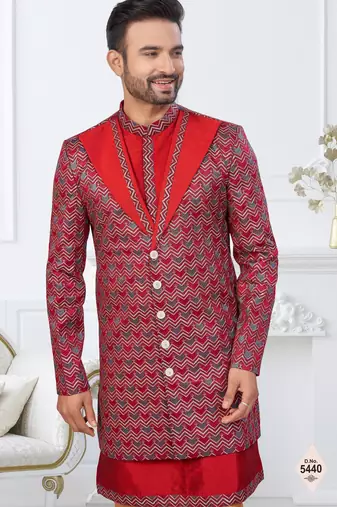 Maroon   banarasi silk indowestern for mens