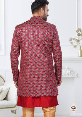 Maroon   banarasi silk indowestern for mens 3