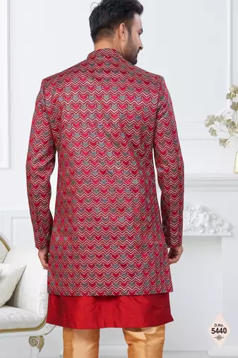 Maroon   banarasi silk indowestern for mens