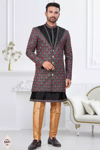 Black banarasi silk indowestern for mens