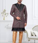 Black banarasi silk indowestern for mens