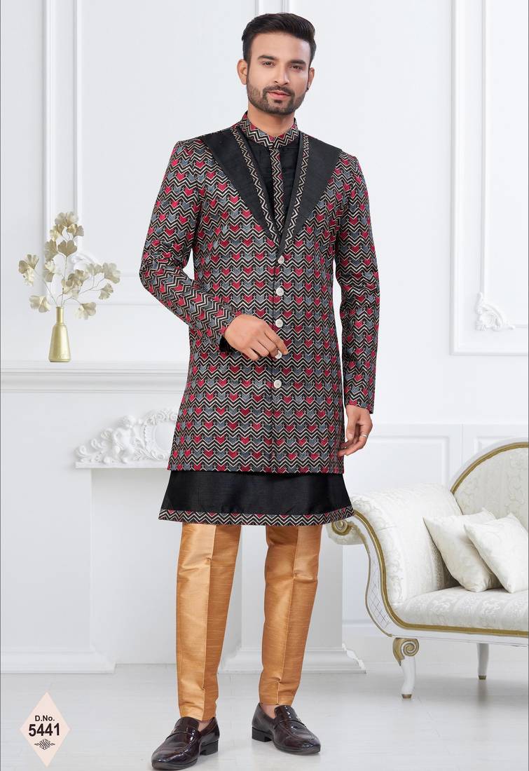 Black banarasi silk indowestern for mens