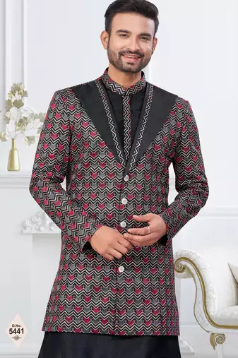 Black banarasi silk indowestern for mens