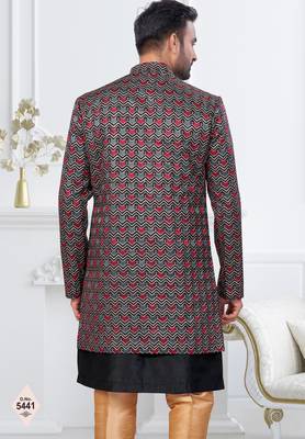 Black banarasi silk indowestern for mens 3