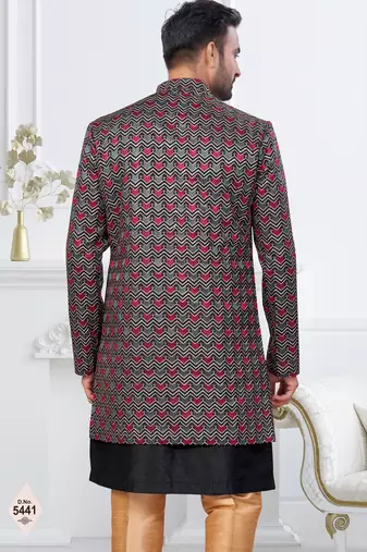Black banarasi silk indowestern for mens