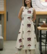 Off White Elephant Print Cotton Flex Co Ord Set