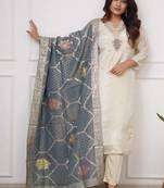 Beautiful Embroidery Viscose Chanderi Straight Kurta Pant With Dupatta Set