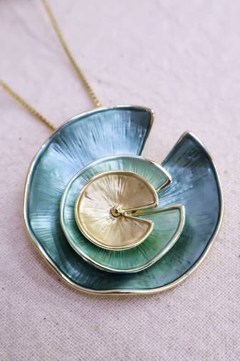 Women   s spiral disc statement necklace set | designer teal & gold fashion jewelry