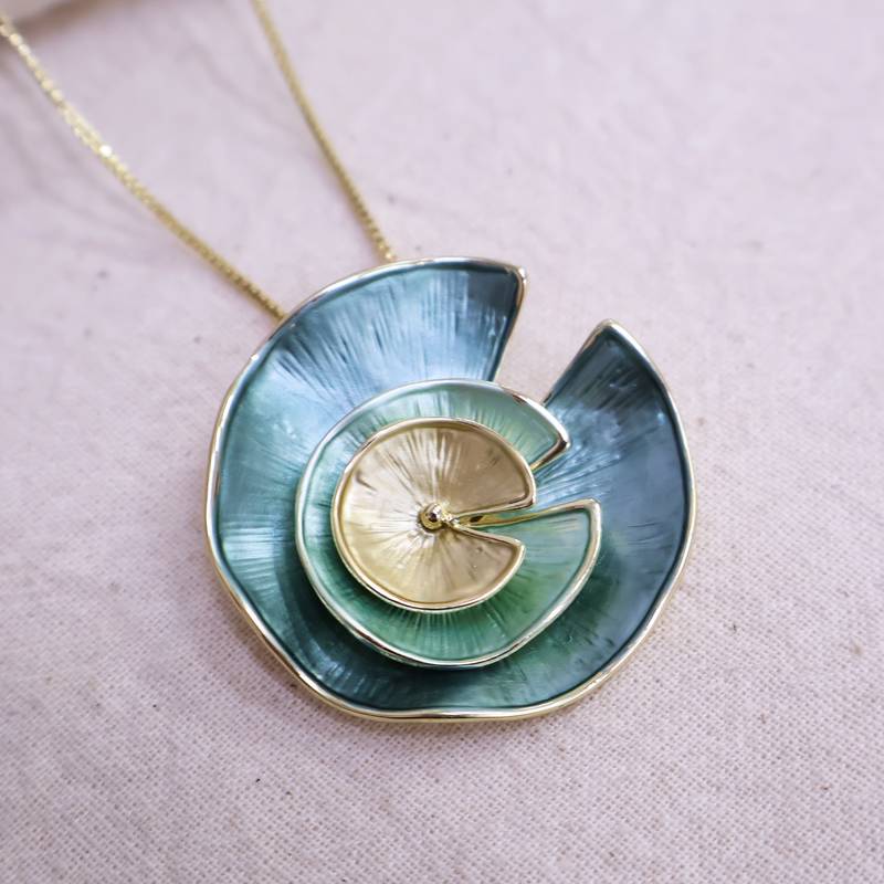 Women   s spiral disc statement necklace set | designer teal & gold fashion jewelry