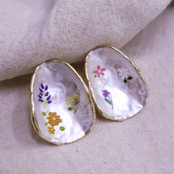 Women   s handpainted shell flower earrings with gold edge | artistic statement fashion jewelry 1