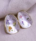 Women’s handpainted shell flower earrings with gold edge | artistic statement fashion jewelry