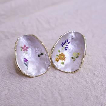 Women   s handpainted shell flower earrings with gold edge | artistic statement fashion jewelry 2