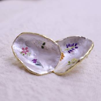 Women   s handpainted shell flower earrings with gold edge | artistic statement fashion jewelry 3