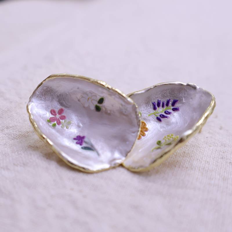 Women’s handpainted shell flower earrings with gold edge | artistic statement fashion jewelry