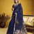 navy blue pure munga silk blend handloom weaving saree