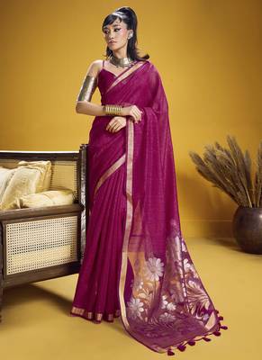 rani pink pure munga silk blend handloom weaving saree 1