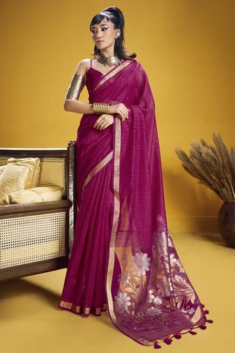 rani pink pure munga silk blend handloom weaving saree