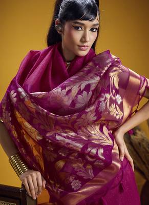 rani pink pure munga silk blend handloom weaving saree 3