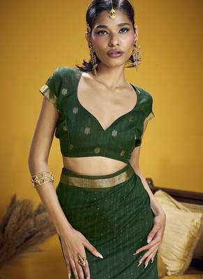 dark green pure munga silk blend handloom weaving saree 4