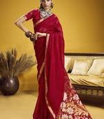red pure munga silk blend handloom weaving saree